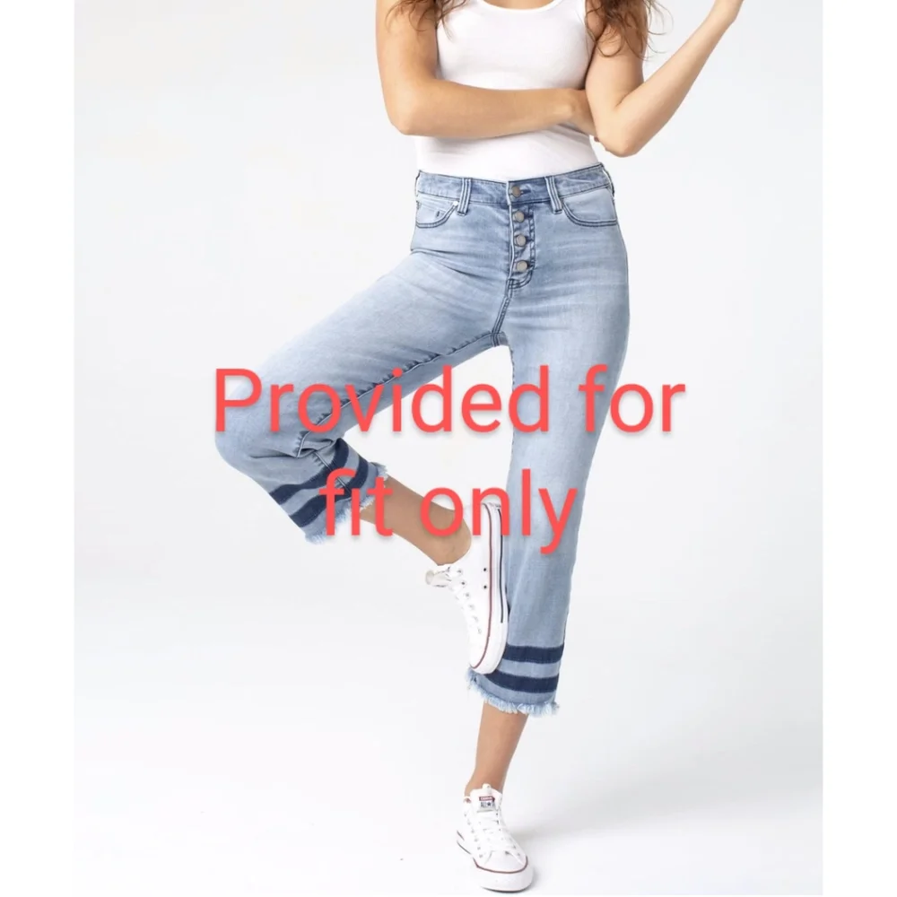 Liverpool Jeans Blue Denim Straight Leg Button Front Crop Size 2 - Picture 16 of 17